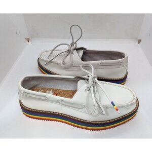 Sperry Top Sider Women's Pride Boat Shoes White Rainbow Leather Deck Loafers 5